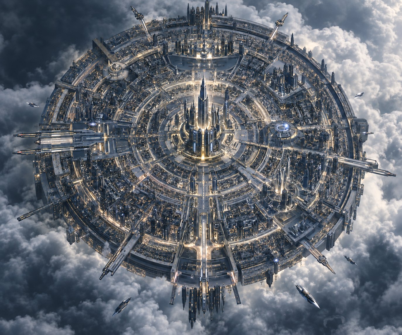 Empyrean, the city above the clouds, seen from above